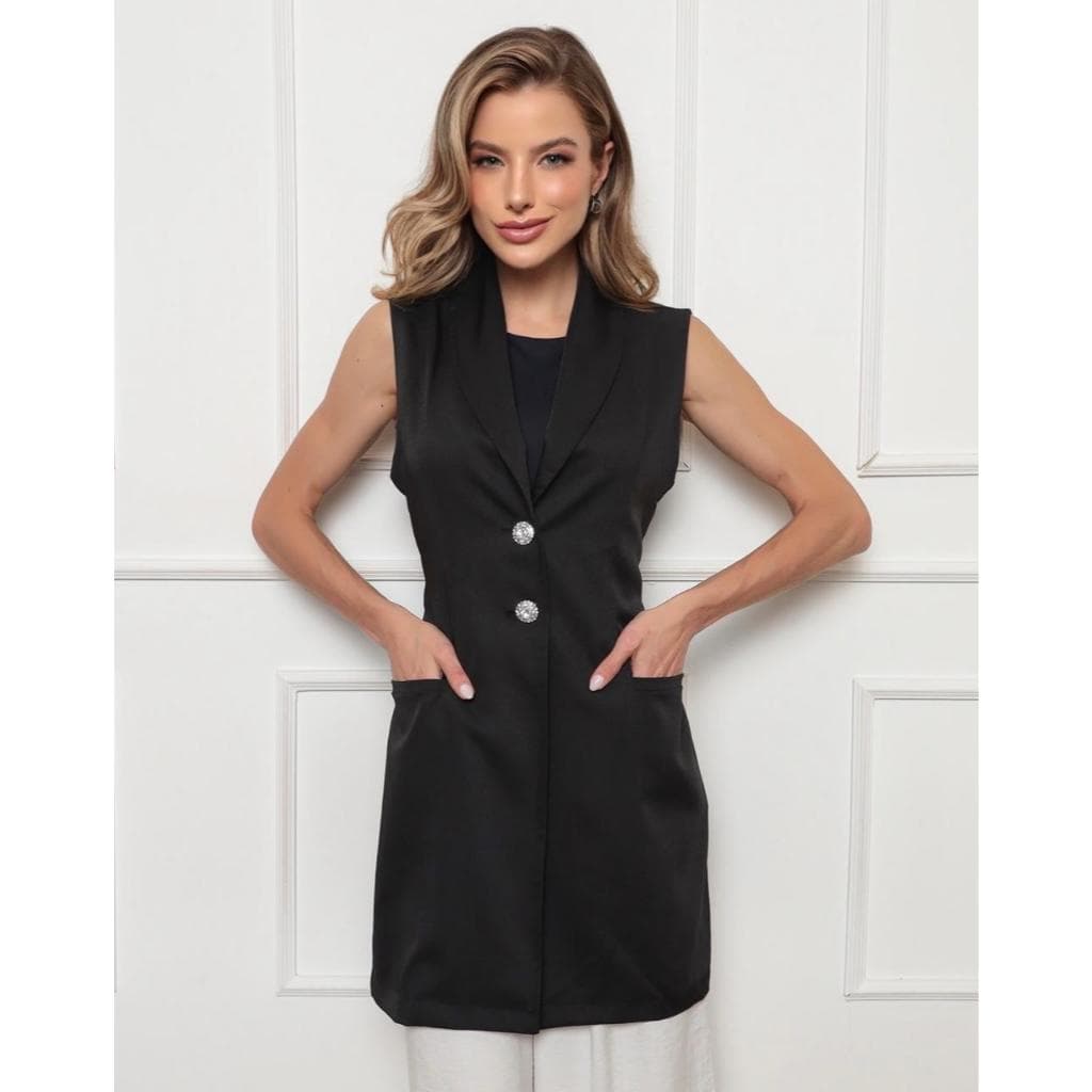 Jaleco Feminino Hope Colete Gabardine com elastano Preto Gardenia Jalecos