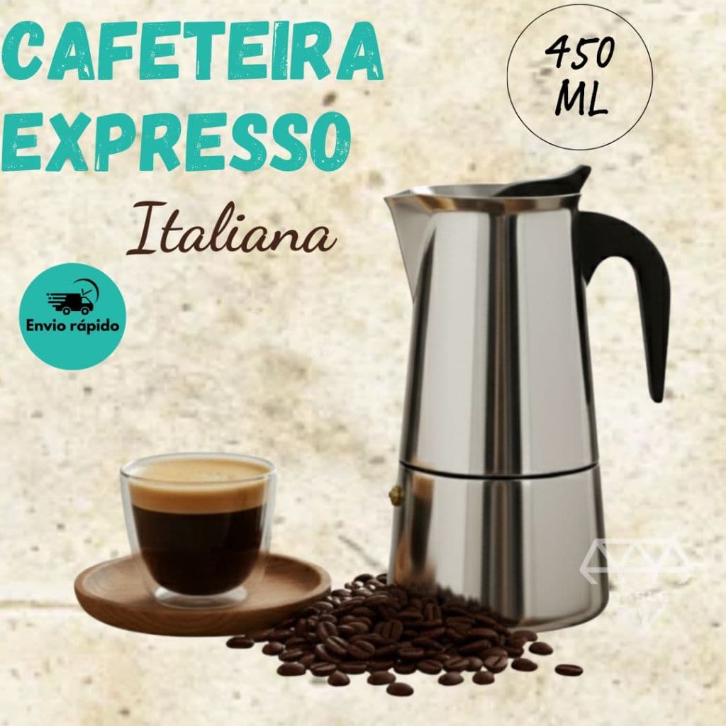 Cafeteira Italiana Inox Café Expresso 9 Xícaras Ideal Para Apreciadores de Café Gourmet 450 ML.