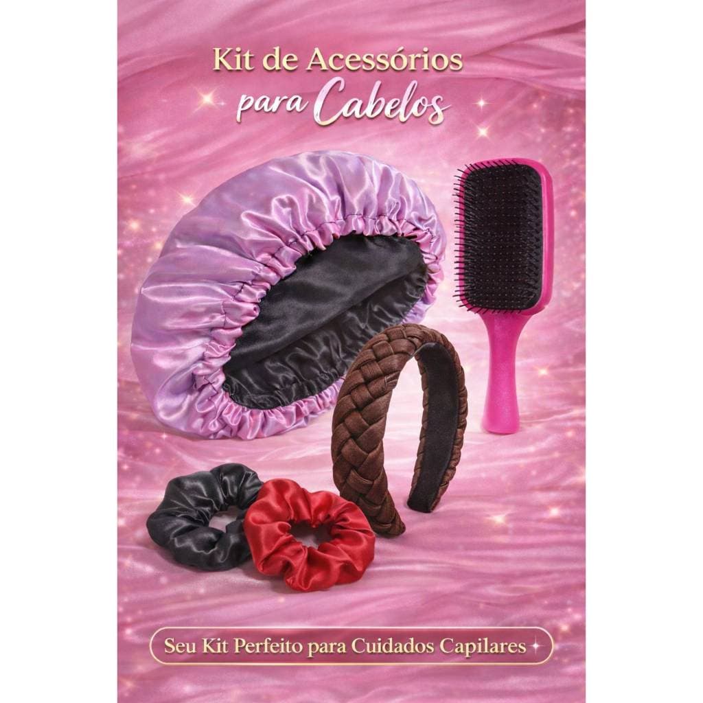 Kit Dia da Mulher Touca de Cetim + Tiara + Escova + xuxinha | Beleza Maquiagem Anti - Frizz