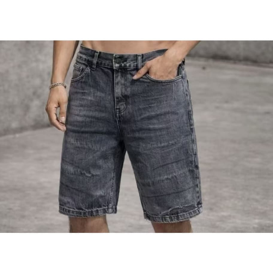Bermuda Jeans Masculina Cinza Estonada Casual Confortável Modelo Moderno Verão 36 ao 48