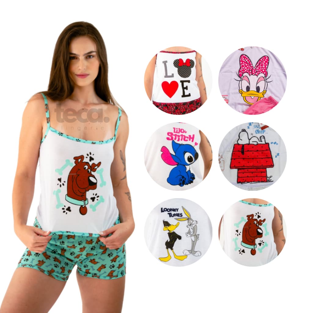 Kit 2 Baby Doll Estampado Adulto Confortável Malha Fresca Feminina Short Curto