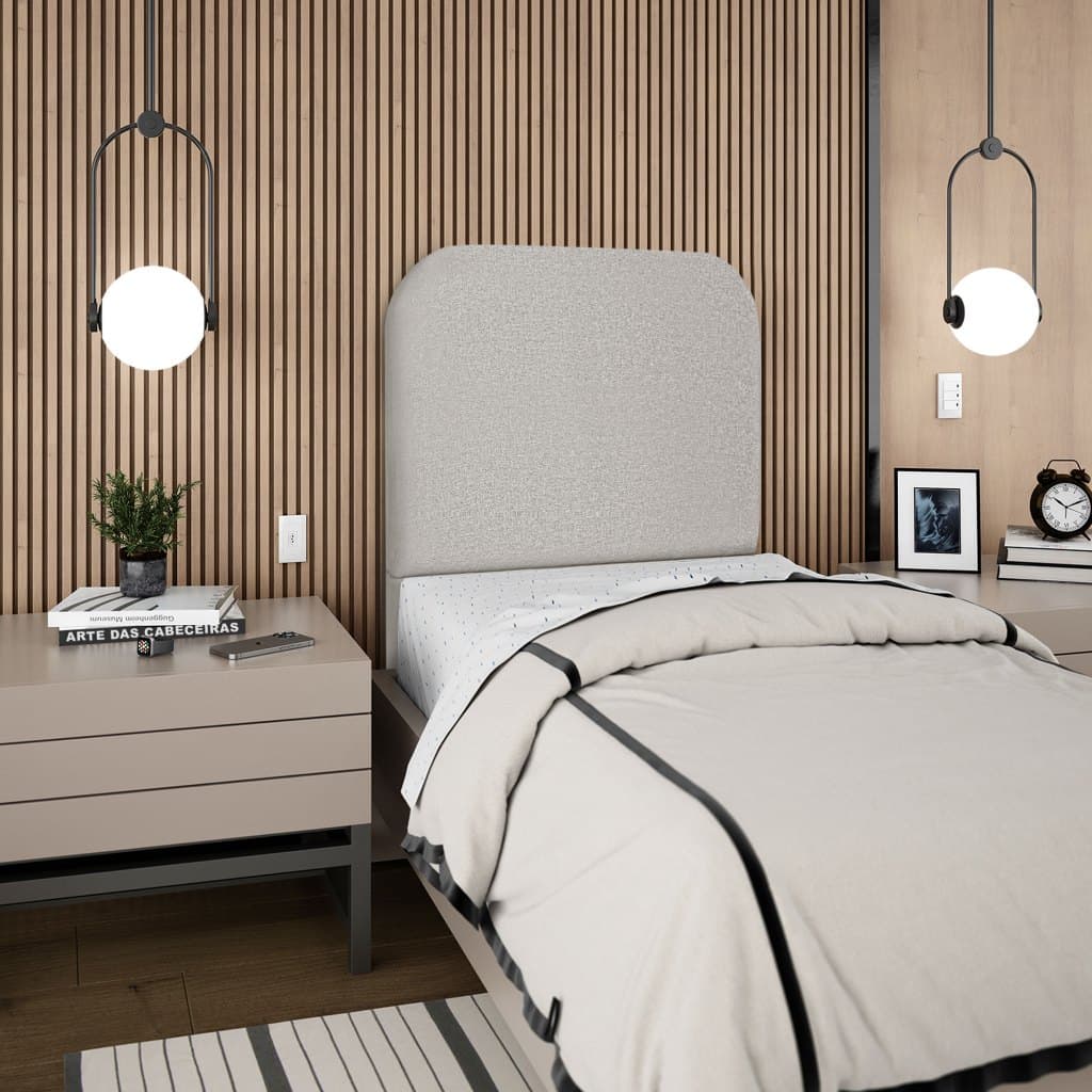 Cabeceira solteiro 90cm Alana modelo organico Quarto menina pronta entrega em suede cinza Claro
