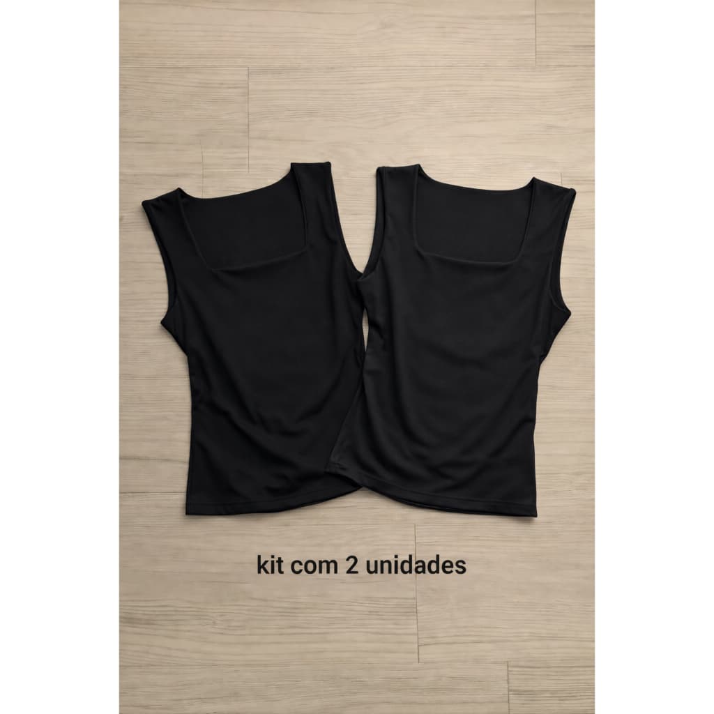 KIT 2 Blusas Regatas Femininas Decote Quadrado Forro duplo Suplex Alça larga Estilosa