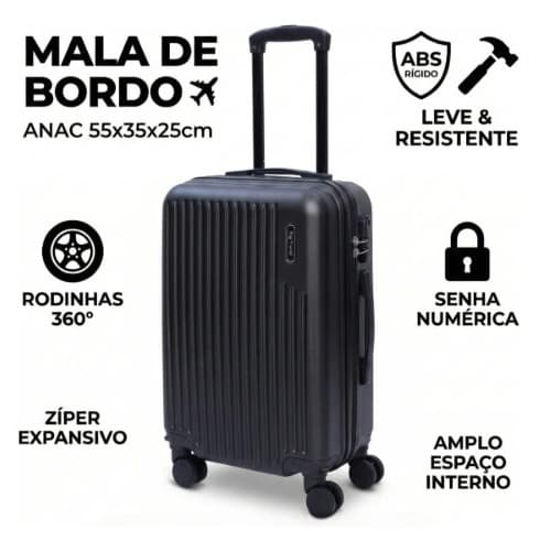 Mala Viagem 10kg Extensor Bordo Rodinha 360° Casca Rígida Bagagem Mão Cabine Divisória Cadeado