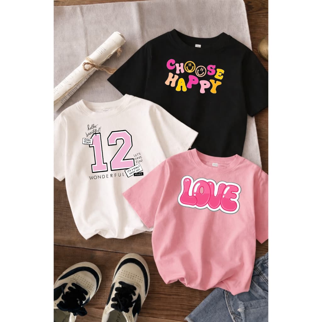 Kit 3 Camiseta Infantil Menina Love Blusinha Feminina Básica 100% Algodão Leve Macio
