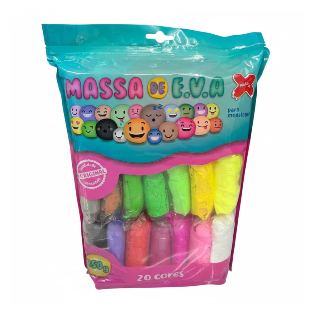 Massa Eva 250g Make+ 20 Cores Estilo Biscuit Infantil Criatividade Diversão Atividades Escolar