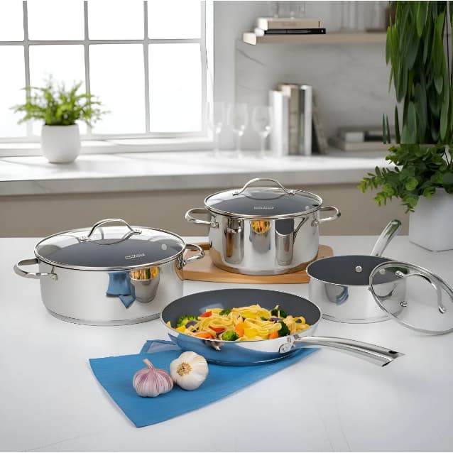 Jogo De Panelas Tramontina Inox Una Ceramic Fundo Triplo 4pc Inox Interno Cinza