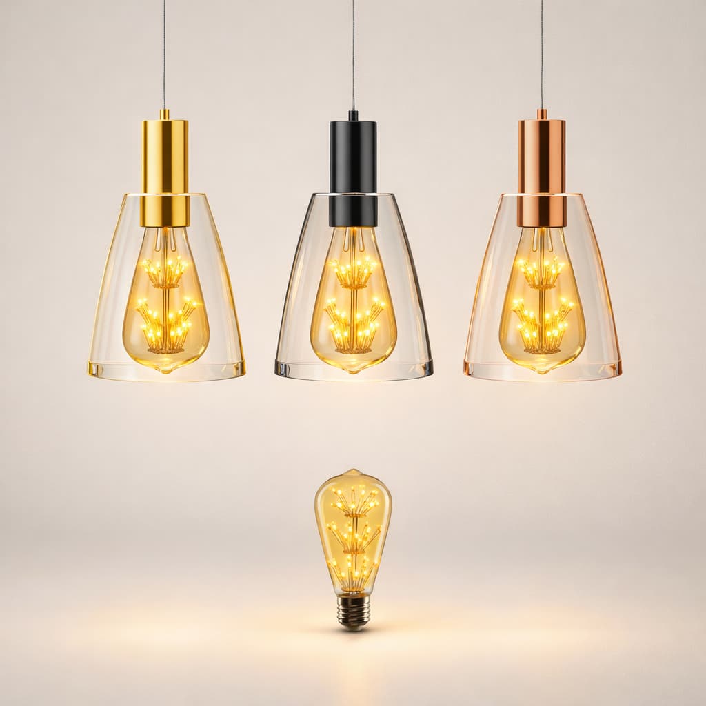 Pendente Opalino Acrílico Acompanhado com Lâmpada Filamento Led ST64 Âmbar Base E27 Bivolt