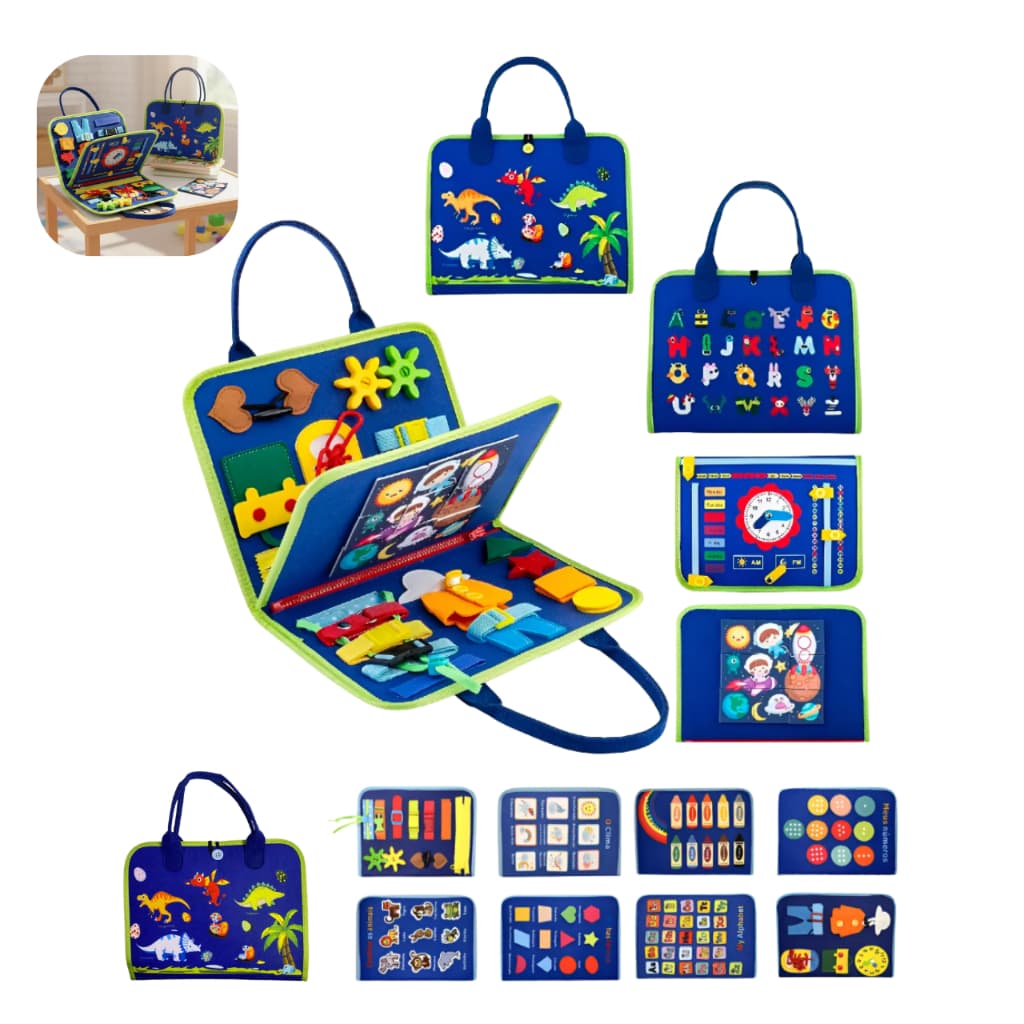 Maleta Educativa Montessori Sensorial Brinquedo Atividades Infantis Desenvolvimento Bebê Azul Menino