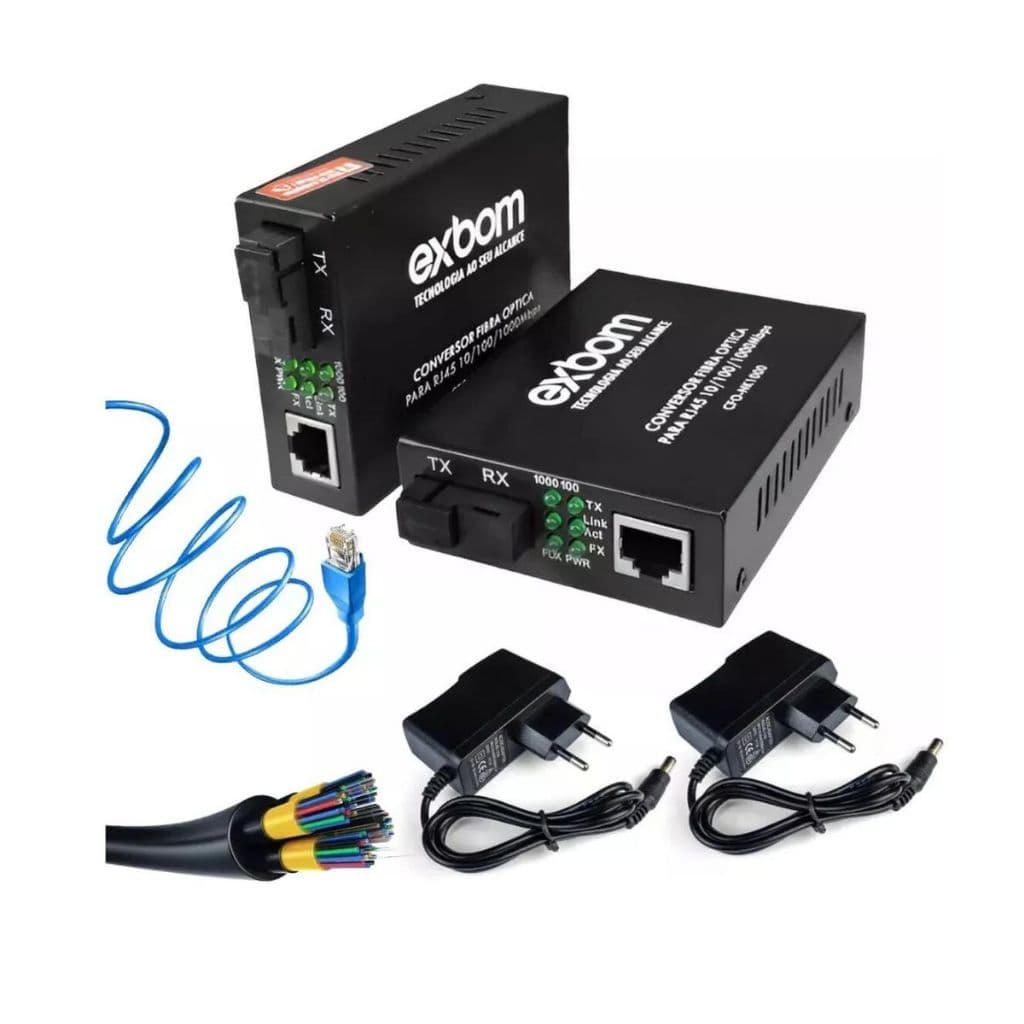 Conversor Mídia Fibra Óptica Gigabit Rj45 1000mb Par A+b Exbom