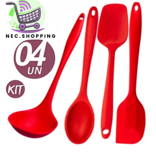 Kit jogo 4 Utensílios de Cozinha Silicone Resistente Casa Buffet Restaurante confeiteria
