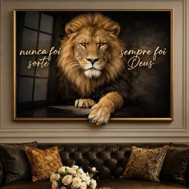 Quadro Decorativo 70x50cm Vários Tamanhos Leão Judá Nunca Foi Sorte Sempre Foi Deus Decoração