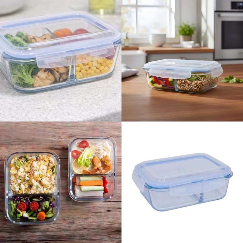 Marmita Hermético Retangular Com Divisória Capacidade Pote 1520ml Vidro Resistente Cozinha