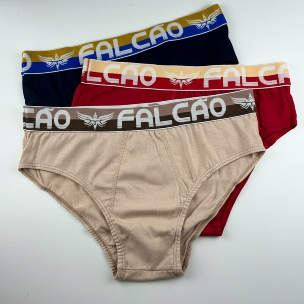 Kit 3 Cueca Slip Masculina Algodão Tradicional Elástico Exposto Dia a Dia Empório Da Roupa