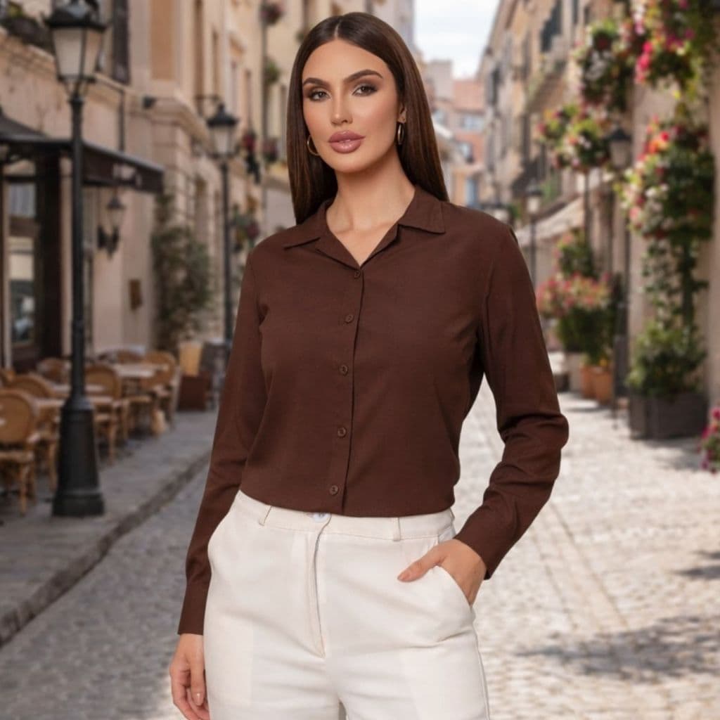 CAMISA FEMININA VISCOLINHO MANGA LONGA ELEGANTE TECIDO FRESCO E LEVE