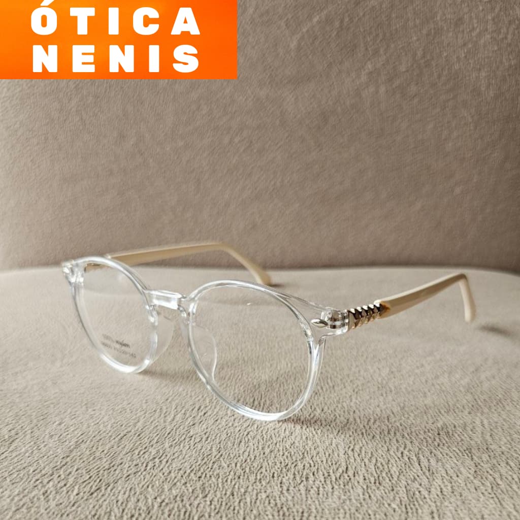 Armação para óculos redonda feminina para modelo feminino 100% nylon preta transparente rosé 96809