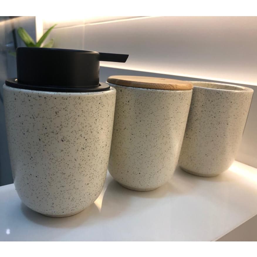 Kit ou peças para banheiro lavabo em cerâmica, modelo areia, dispenser sabonete, porta escova, pote