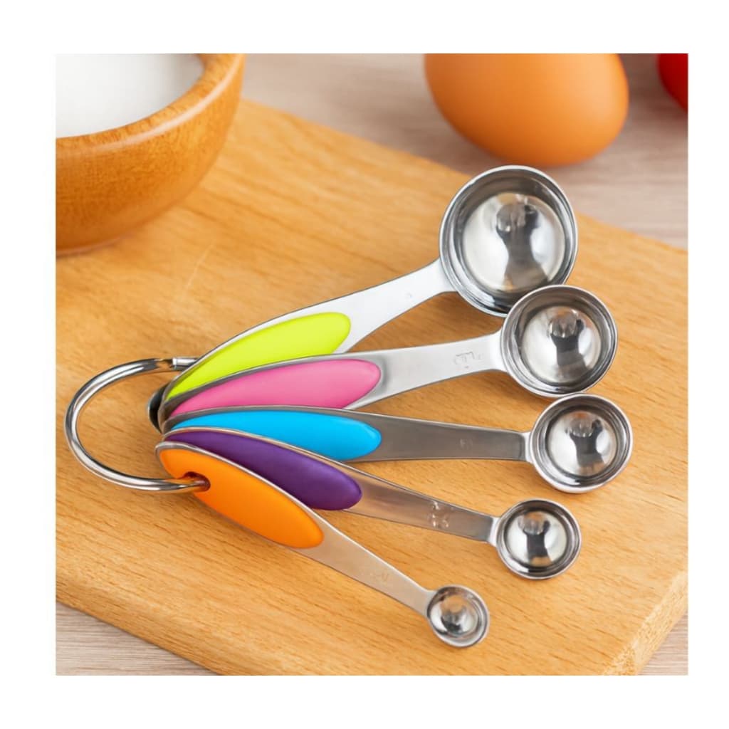 Kit 5 Colher Medidora Inox Precisão Cozinha Confeitaria Antiderrapante Colorida Premium Lovely Vibe