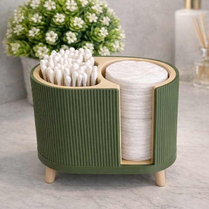 Porta Algodão e Cotonete Verde | Organizador de Banheiro e Maquiagem | Suporte Premium Decorativo