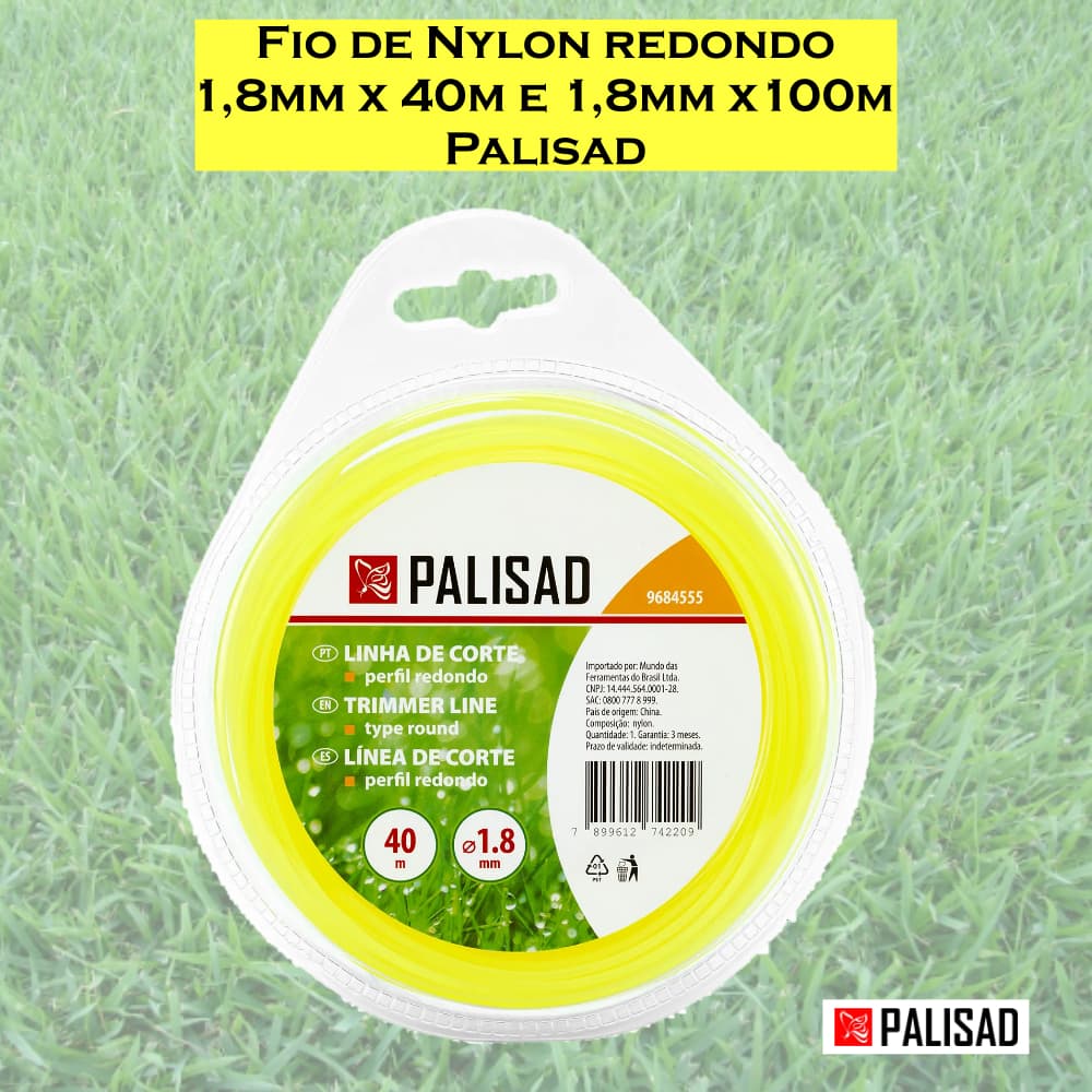 Fio de Nylon redondo 1,8mm x 40 e 100 metros para aparadores e roçadeiras