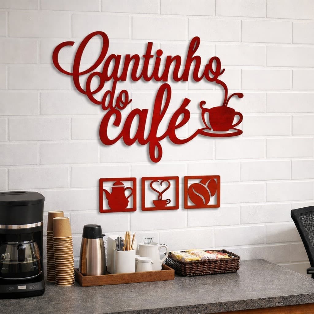 Kit 4 Plaquinhas Decorativas Cantinho do Café de Parede em MDF 3mm