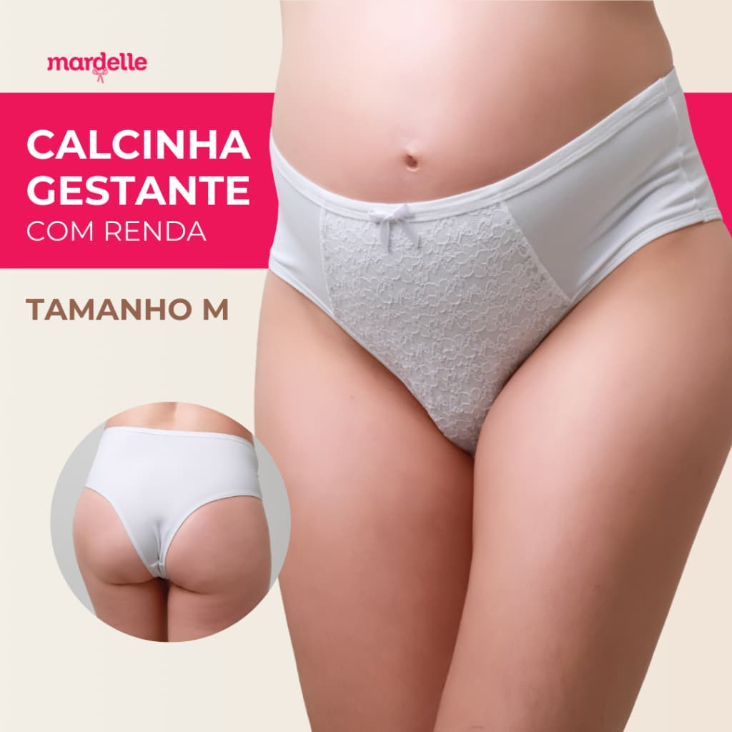 Calcinha Gestante Maternidade Tangão Branca Com Renda Tamanho M