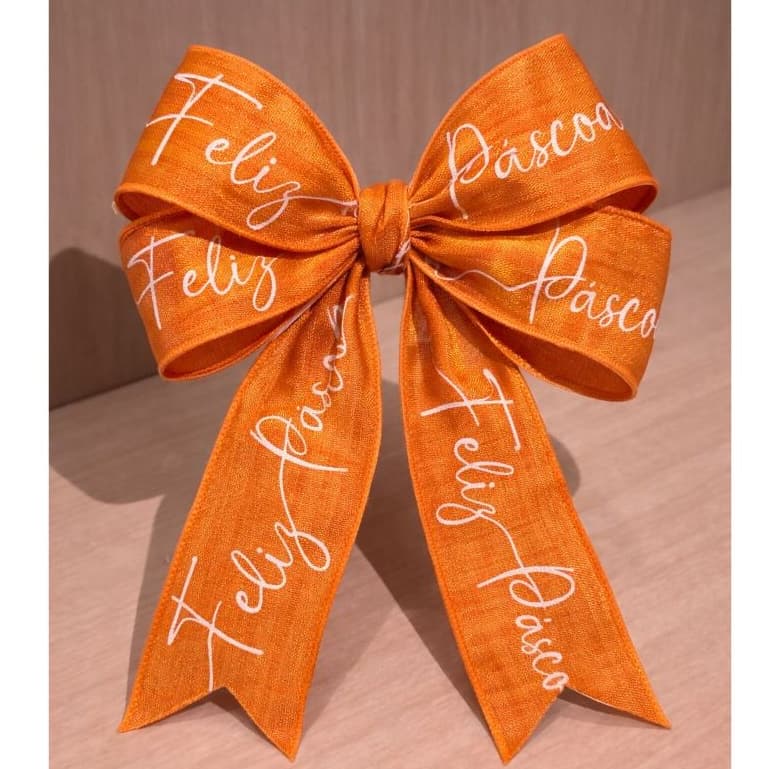 Fita decorativa Feliz Páscoa 9,14m x 6,3 cm aramada Laranja para laços e decoração.