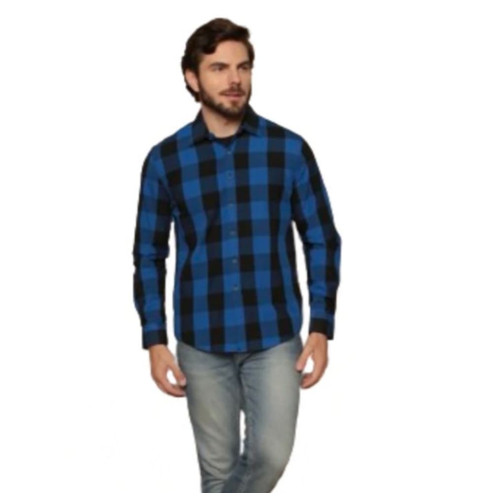 Camisa xadrez masculina casual slim fit manga comprida com bolsos Importada