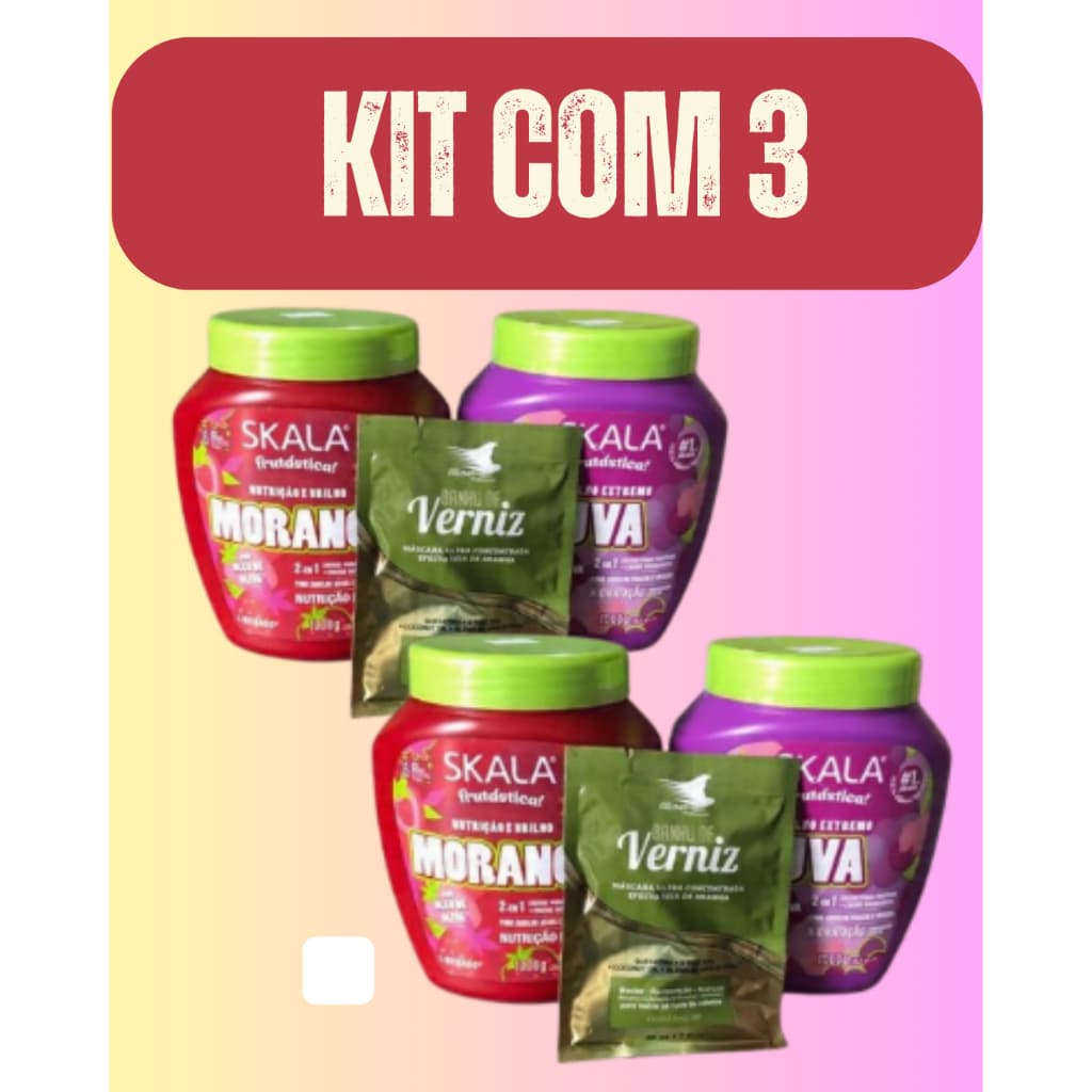 Kit Skala Frutástica Uva e Morango + Banho de Verniz (Queratina e DPantenol)