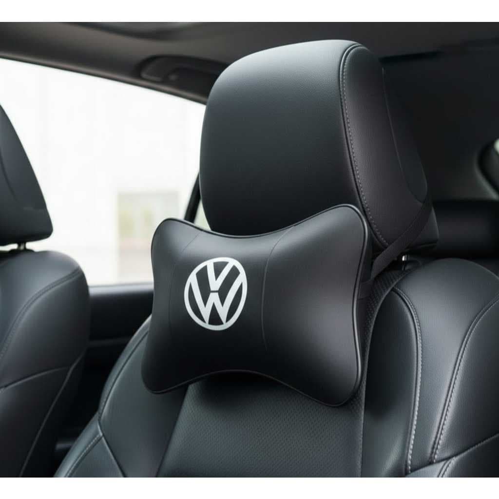 Almofada Encosto de Proteção Para Pescoço Banco de Carro Volkswagen Bordado Branco