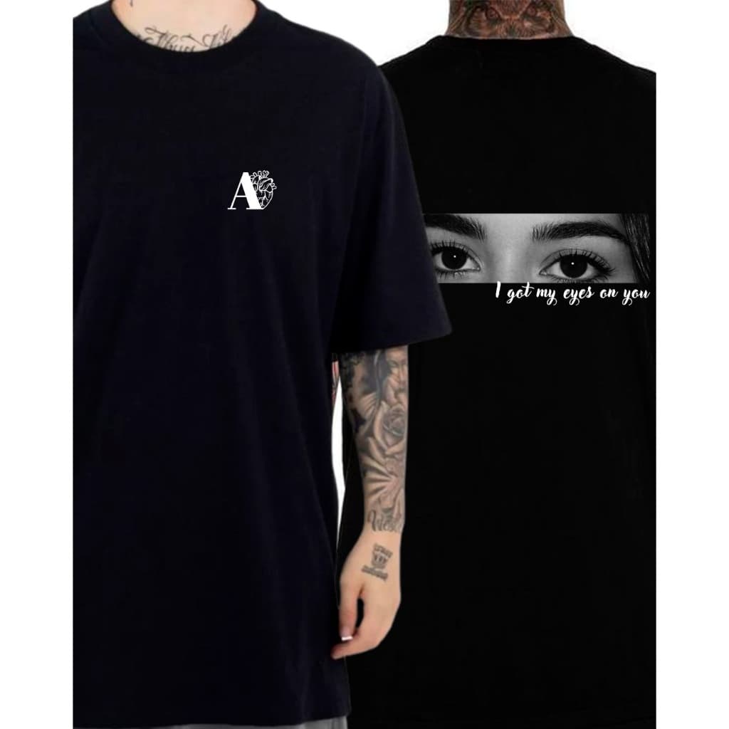 Camiseta Casal Namorados Oversized Olhos Personalizada Nome Data Música