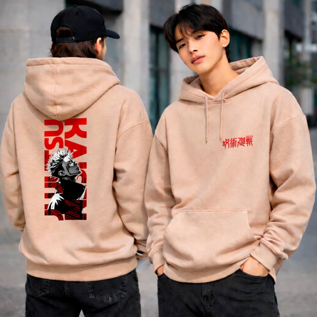 Moletom Canguru Masculino Algodão Capuz Forrado Interior Grosso Bolso Preto Inverno Jujutsu Kaisen