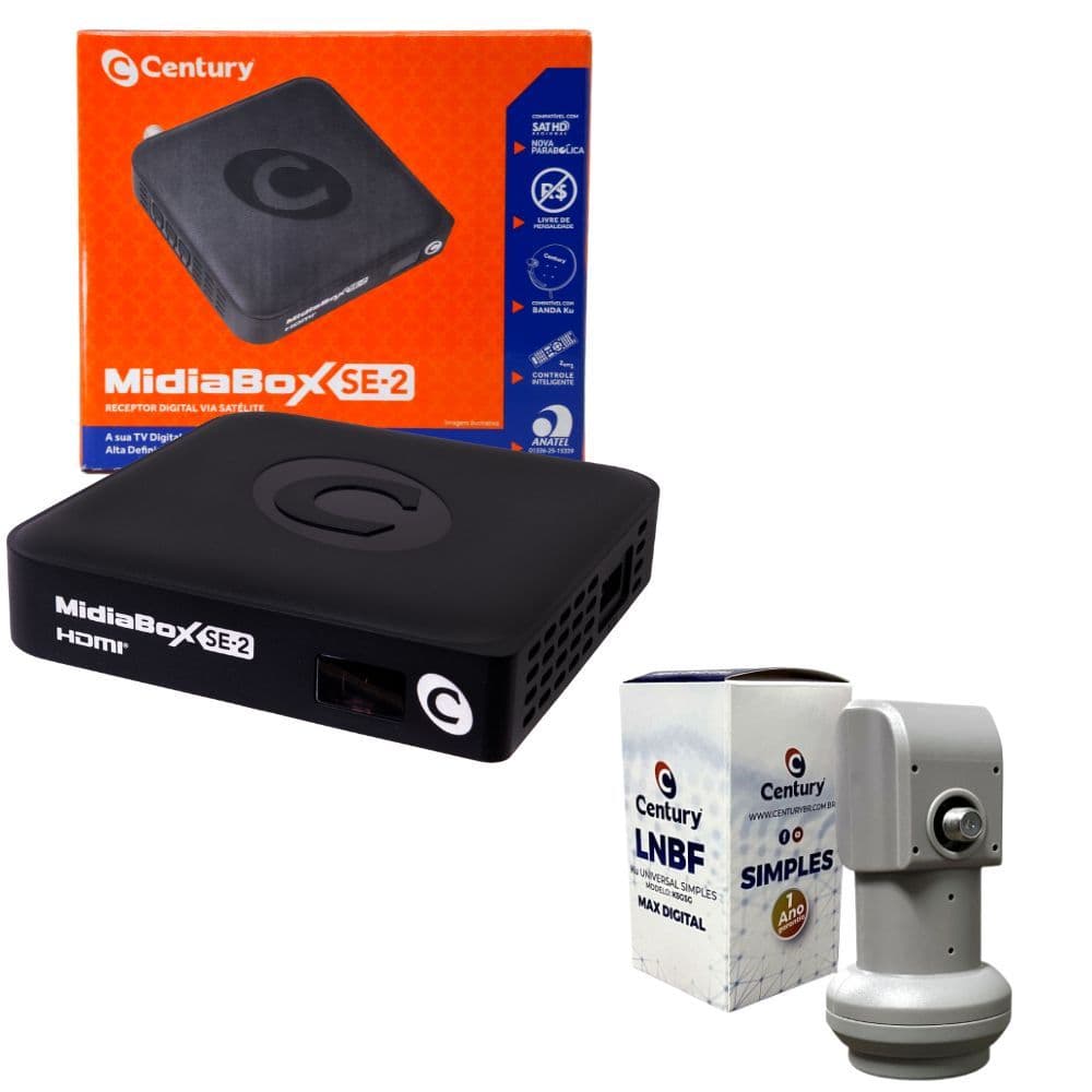 Kit Receptor Midiabox Century e Lnbf Simples para antenas