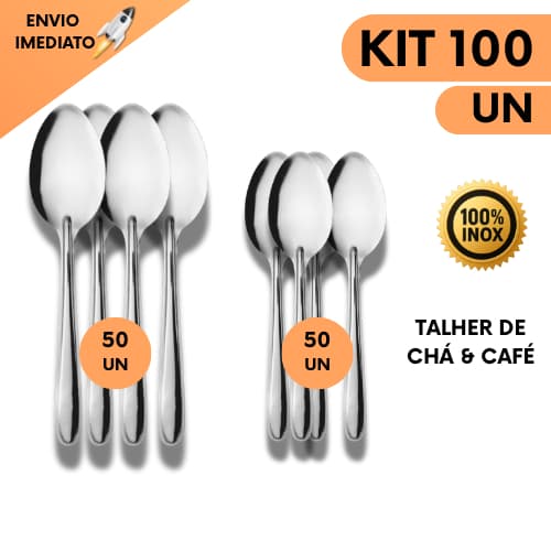 Kit 100 Colher De Chá E Café Aço Inox Talher Resistente Para Buffet Cafeteria Restaurante Bar