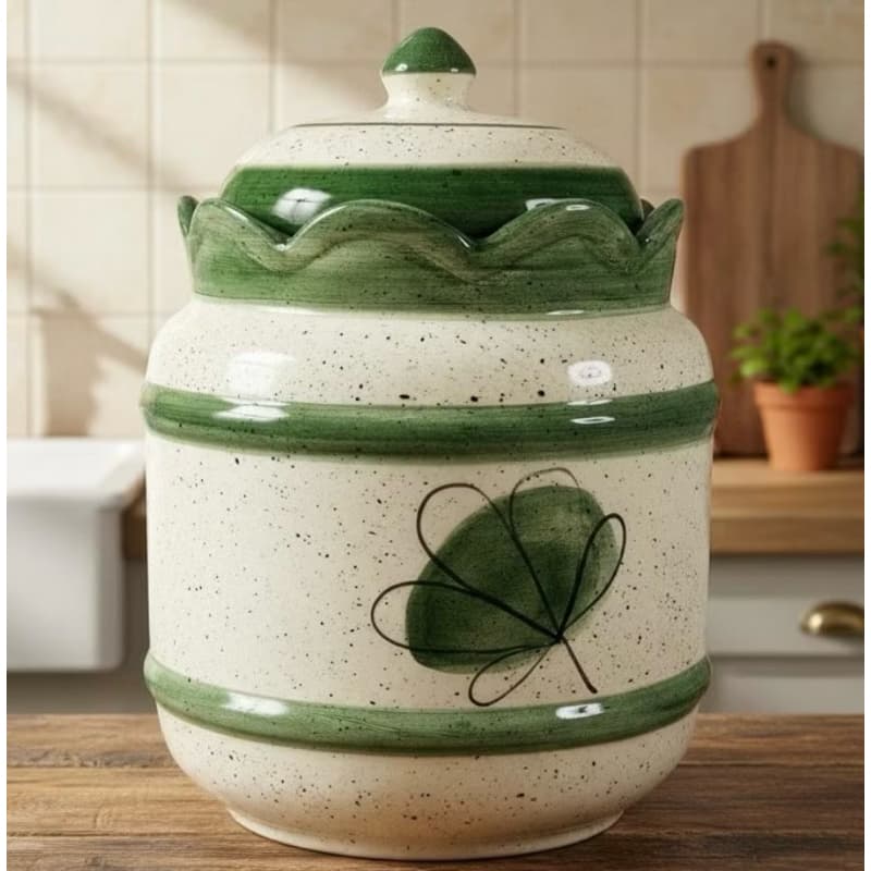Pote Mantimento Verde Compoteira Para Alimentos Em Cerâmica Feito A Mão 2,1 Litros