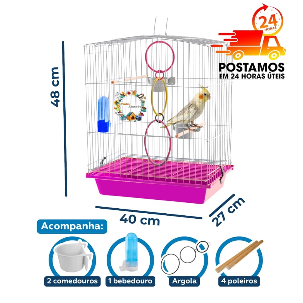 Gaiola Para Calopsita Agapornis Completa Com Acessorios Poleiro de Madeira Bandeja Removivel Resistente
