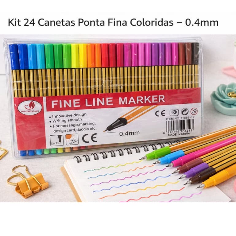 it Canetas Fine Line Coloridas Ponta Fina 0.4mm – 12 , 24 ou 36Unidades | Escrita Desenho Escolar