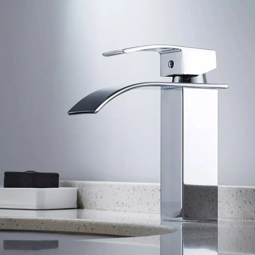 Torneira Banheiro Monocomando Cascata Bica Baixa Prata Luxo de Metal 304 Inox Cromada