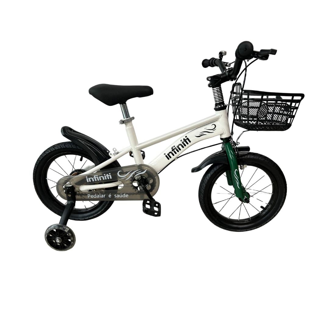 Bicicleta Infantil Aro 14 Branco com Verde Infiniti Kids