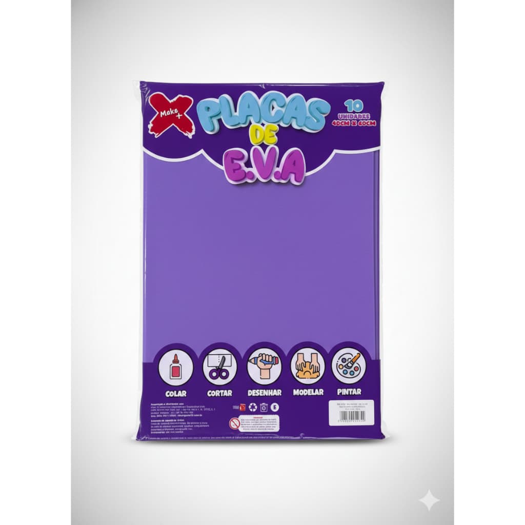 Placas de EVA Liso Roxo 40x60cm Pacote com 10 Folhas Artesanato Escolar