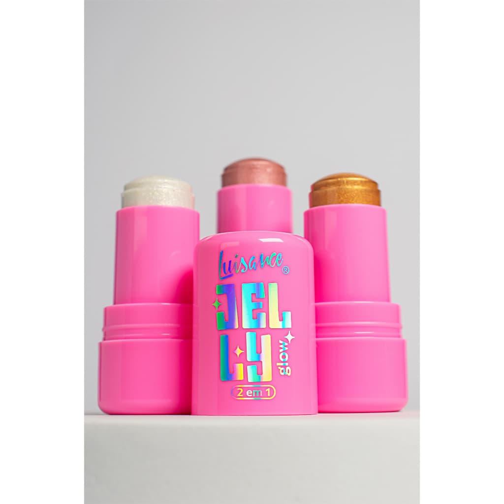 JELLY GLOW: frescor geladinho, textura jelly e brilho intenso para iluminar rosto e corpo.