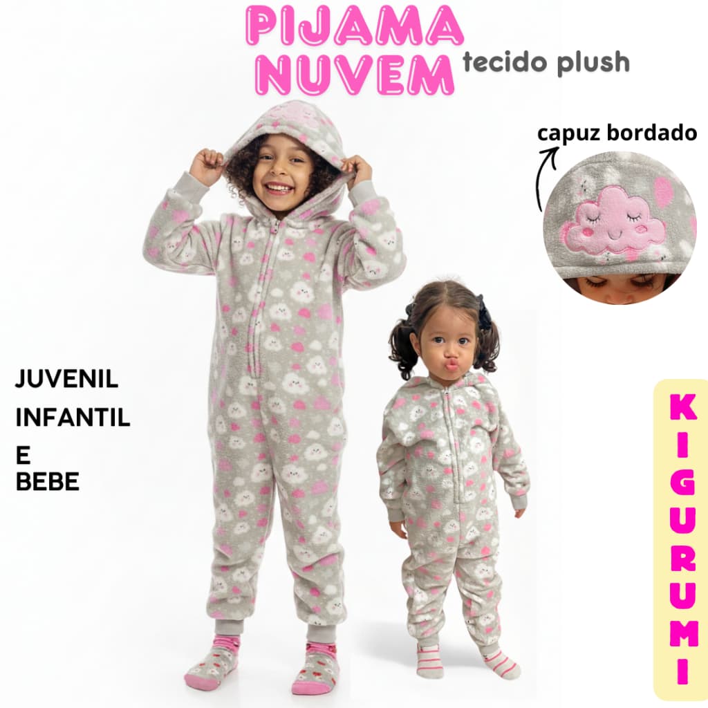 PIJAMA MACACÃO NUVEM KIGURUMI – BEBÊ, INFANTIL E JUVENIL FEMININO ORIGINAL