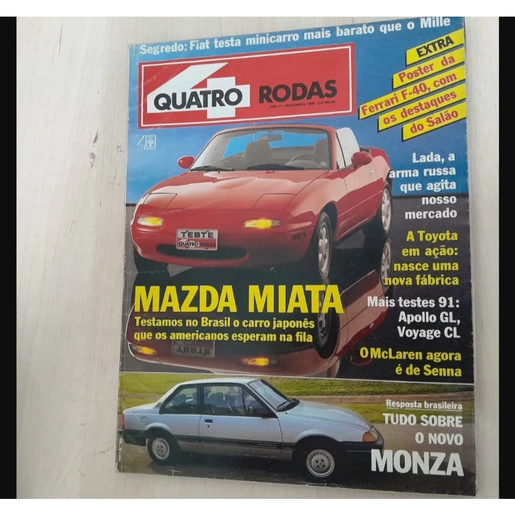 Revista Quatro Rodas 364 1991 Mazda Miata Monza Lada Senna Ferrari F-40