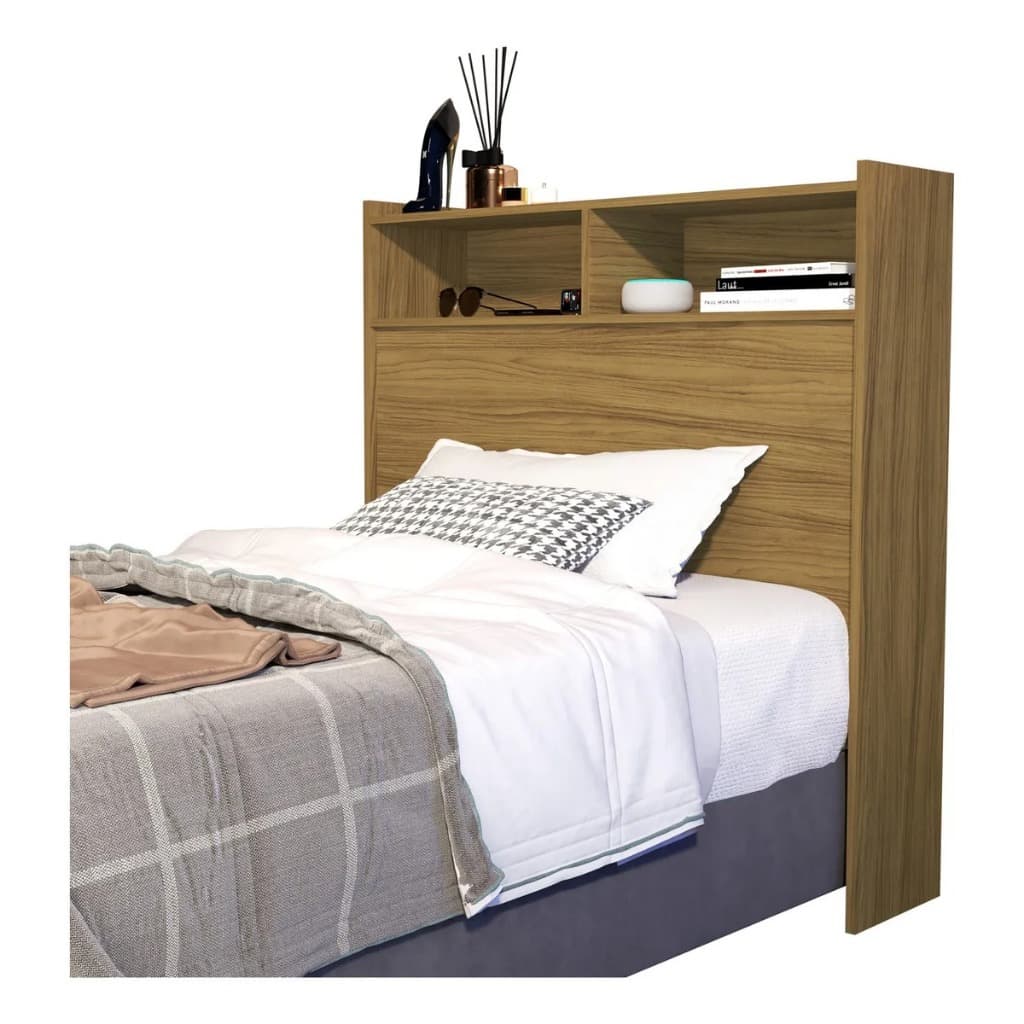 Cabeceira Cama Box Solteiro quarto MDF Dois Nichos Decorativa Resistente