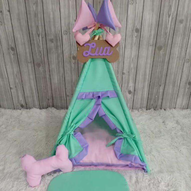 Cabana Cyan Plaquinha Pet Toca Cachorro Gato Cama Almofada Pet