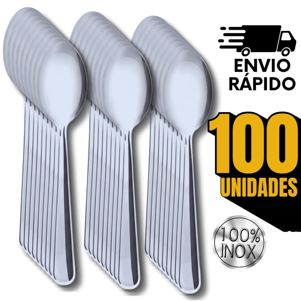 Combo 100 Colher de Mesa Inox Sopa Sobremesa Refeições Geral Casa Cozinha Bares Talheres Colheres