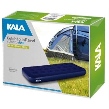 Colchão Inflável Solteiro Kala Azul Aveludado Resistente Camping E Visitas Prático