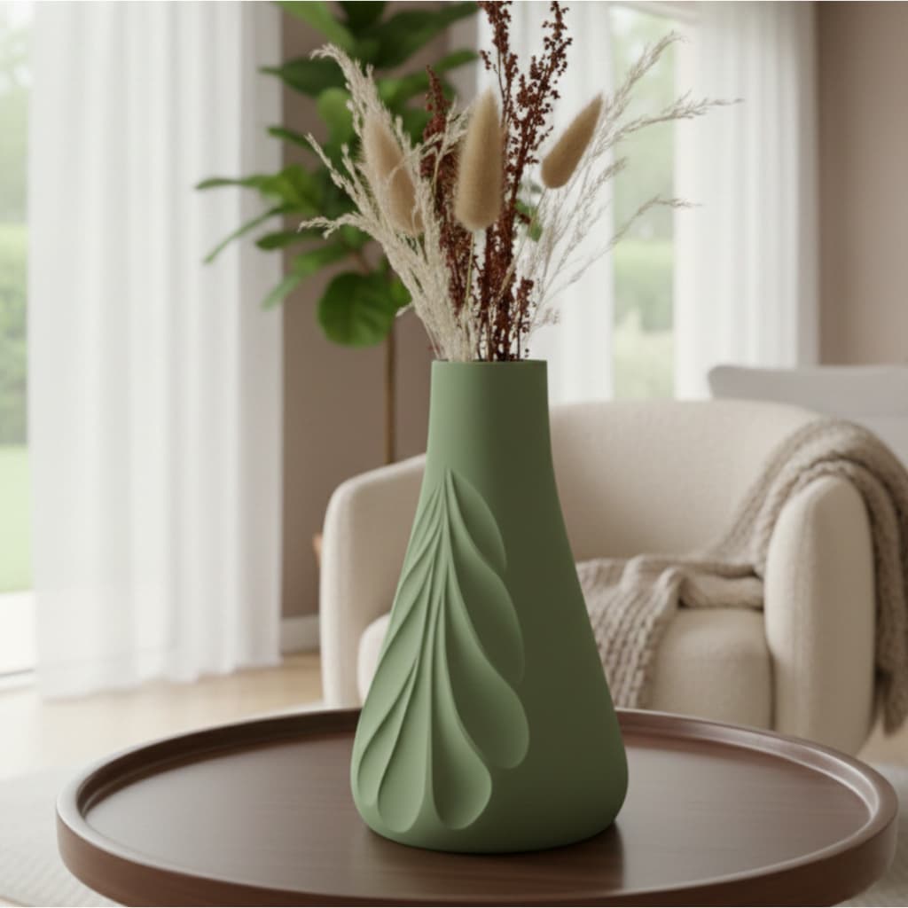 Vaso Moderno Decorativo Textura Folha - Enfeite para Sala e Escritório - Floreira para Plantas Artificiais