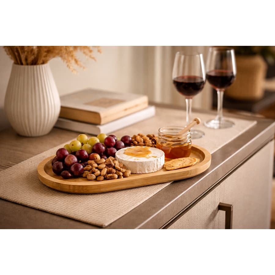 Bandeja de Bambu Oval Petisqueira Para Servir Multifuncional para Cozinha e Decoração