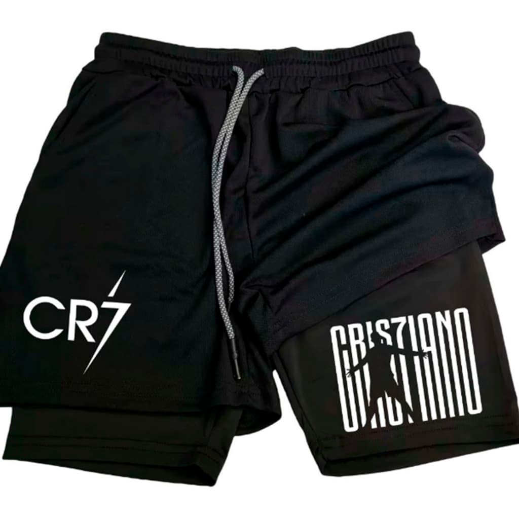 Short Masculino de Compressão Dry Fit Bermuda 2 em 1 para Treinar Cristiano Ronaldo Cr7